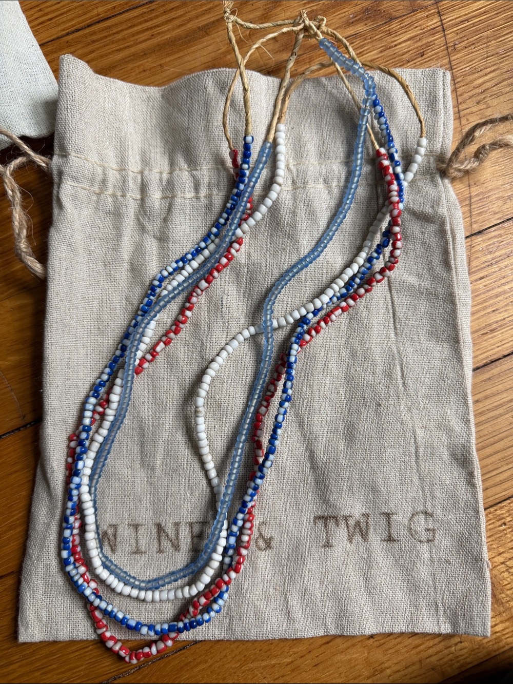 Twine and Twig 5-Strand Red, White & Blue Beaded Necklace